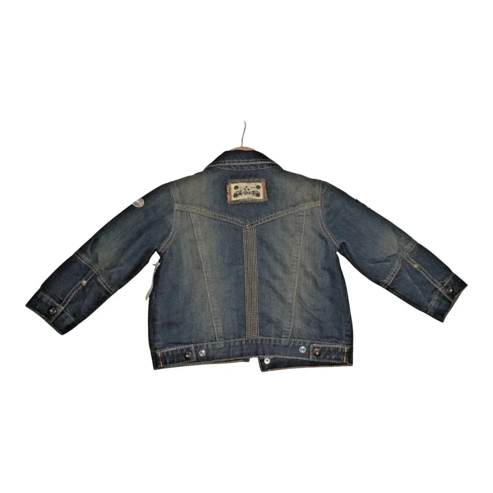 Old Navy Special Edition Denim Jacket Boys 4T NWT Patches Distressed Vintage Loo